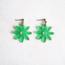 Load image into Gallery viewer, Big flower pendant earrings in grass green and 14k gold-filled or sterling silver - AYR TAN
