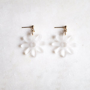 Big flower pendant earrings in milk white and 14k gold-filled or sterling silver - AYR TAN