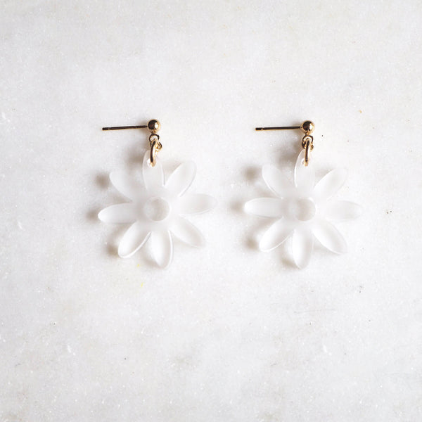 Big flower pendant earrings in milk white and 14k gold-filled or sterling silver - AYR TAN