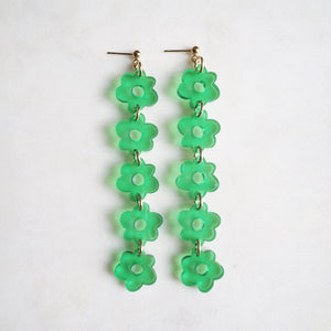 Long hippie flower pendant earrings in grass green and 14k gold-filled - AYR TAN