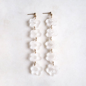 Long hippie flower pendant earrings in milk white and 14k gold-filled - AYR TAN