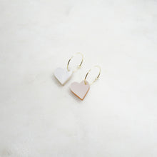 Load image into Gallery viewer, Mini heart hoops in gold - pearl rosé and white - AYR TAN
