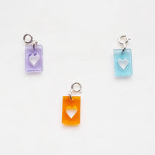 Load image into Gallery viewer, MINI HEART card charm lilac/sky/ tangerine in silver/gold - AYR TAN
